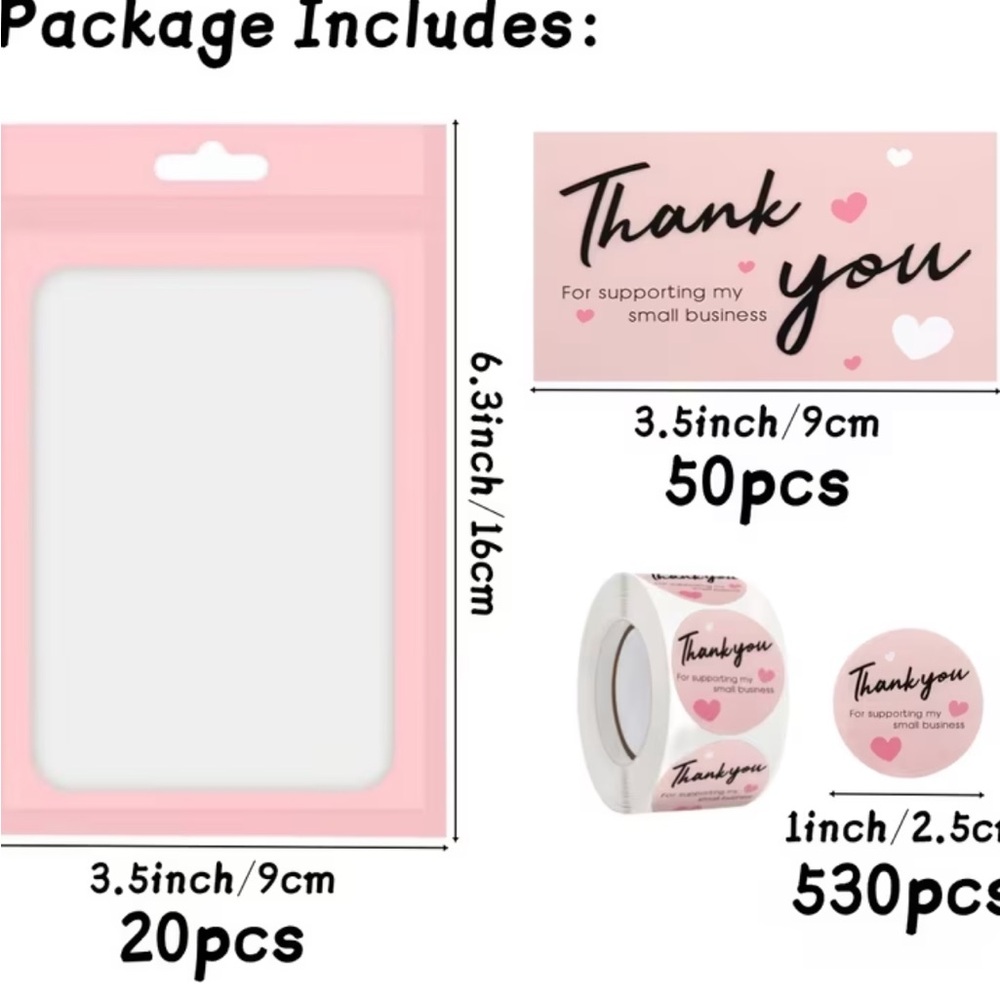 Thank You Stickers and Cards & Storage Bags, Sellers Bundle Set  600 Pieces - Picture 3 of 4